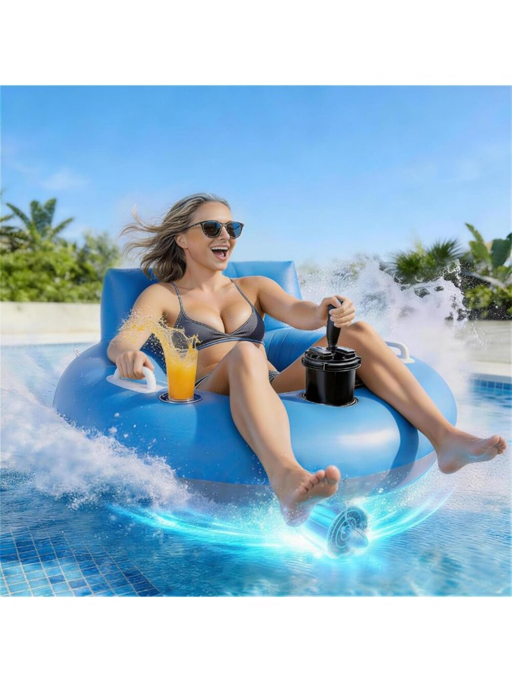 Rechargeable Motorized Pool Float for Adults with Cup Holder & Backrest - Heavy